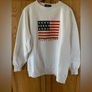 Vintage Ralph Lauren Polo Sport Men's US Flag White Sweatshirt